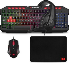 Monster Campaign 4-1 Gaming Bundle (Mouse, Headset, Keyboard, Mouse Pad), Black picture