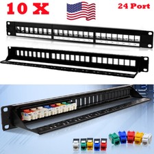 10x 24 Port Keystone Jack Blank Patch Panel Plate Cat5/5e Cat6 Cat6a RJ-45 19