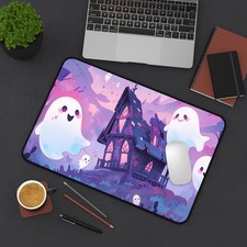 Cute Spooky Ghost House Desk Mat | Halloween Desk Mat | Haunted House Work Mat picture
