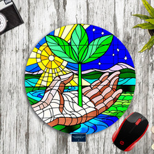SUNDAY CHURCH RELIGIOUS STAINED GLASS INSPIRED ART CUSTOM MOUSE PAD DESK MAT picture