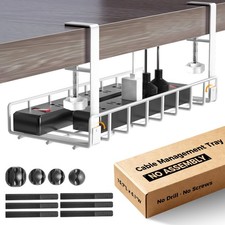 Under Desk Cable Management Tray, Upgraded Wire Management No Drill No Screws... picture