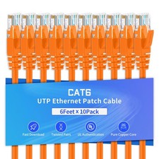10 PCS Cat6 Ethernet Cable 6 FT Network RJ45 Patch Unshielded Orange picture