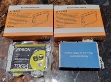 FOUR (4) EPSON STYLUS 69 INK CARTRIDGES, 3 BLACK REMAN, 1 YELLOW ORIGINAL picture