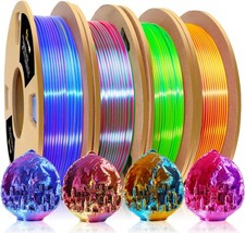 Rainbow Silk PLA Filament Bundle 1.75mm Tricolor 3D Printer Filament 4 Pack picture