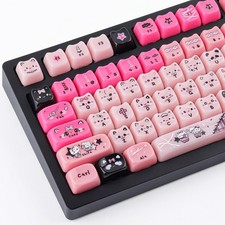 142 PCS Cute Cat Keycaps Translucent Mao Profile Pink Jelly Jade Custom PC picture