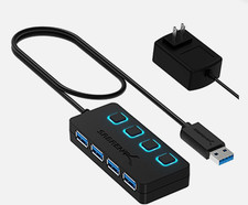 SABRENT 4 Port USB 3.0 Hub with Individual LED Lit Power 4-port, Black picture