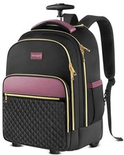 Arcoyard Rolling Backpack for Women, 17 Inch Laptop 17-inch, Black Purple picture