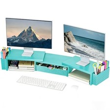 Metal Desk Organizers and Accessories, Dual Monitor Stand Riser with Blue picture