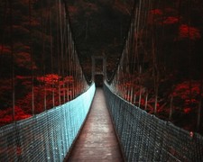 Landscape nature dark fall bridge trees red Custom Gaming Mat Desk picture