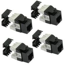 4x Cat5e RJ45 Network LAN Ethernet Keystone Jack 180 Degree 110 Punch Down Black picture