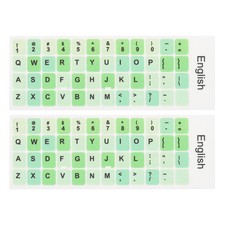 Universal English Keyboard Sticker Green Background W Black Lettering 2Pcs picture