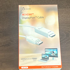 j5create JDC158 4K DisplayPort to HDMI Cable 6FT 1.8M DP to HDMI White picture