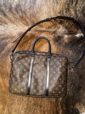Authentic Louis Vuitton Monogram Porte-Documents PM Briefcase Brown Canvas Leath picture