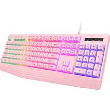 Pink Creamy Keyboard, Rainbow LED Backlit, 104 Keys Silent Light Up Gaming Ke... picture