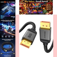 80Gbps DisplayPort 2.1 Cable 10FT DP80 16K HDR Gaming Cord for PC Monitor picture