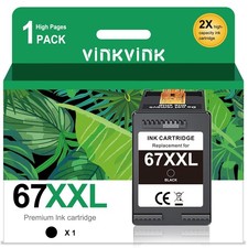 VINKVINK 67XXL Black Ink Cartridge Replacement for HP 67 67XL DeskJet 2755 2723 picture
