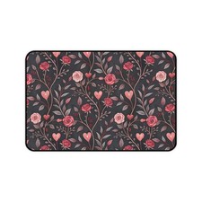 Romantic Rose Floral Desk Mat | Pink Roses on Dark Background Mousepad picture