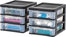 Plastic Desktop Organizer 3 Drawer Stacking 2 Pack Small Black IRIS USA picture