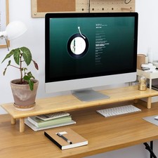 Bamboo Dual Monitor Stand Riser with Underneath Storage Ergonomic Desk Shelf picture