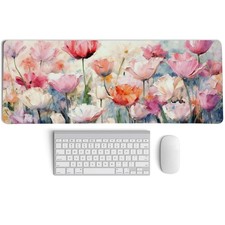 Pink Spring Tulip Floral Mouse Pad,Summer Flower Mouse Pads,Aesthetic Romanti... picture