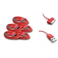 5X 10FT 30-PIN USB SYNC POWER CHARGER RED CABLE CONNECTOR IPHONE 4S IPOD IPAD picture