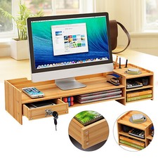 Wood Monitor Stand Riser Computer Desk Storage Shelf Organizer Holder Drawer picture