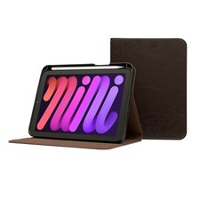 iPad Mini 6 Dark  Brown Genuine Leather Case - With Pencil Holder - Sleep/Wake picture