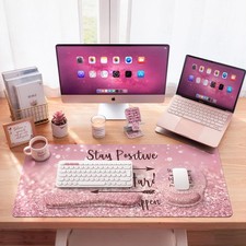 Mouse Pad,Large Pink Desk Mat Set, 4in1 XXL Mousepad + Keyboard Wrist Rest+Mo... picture