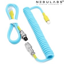 Custom Coiled Aviator Type USB-C Keyboard Cable 4ft GX16 Metal Gaming PC Braided picture