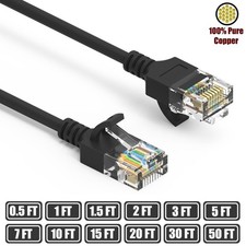 0.5-50FT Cat6A RJ45 SLIM Ethernet LAN Network UTP Cable Copper Wire 28AWG Black picture