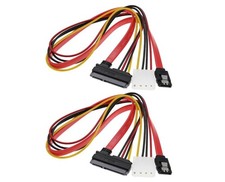 2Pcs SATA Data Power 2-in-1 Cable 22Pin(7+15) SATA Male to Female Data and Power picture