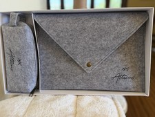 Atticus Gray Wool Felt iPad Tablet Sleeve Envelope Case Set With Cord Pouch picture