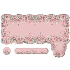 Pink Floral Desk Mat Set Large Mouse Pad Wrist Rest Ergonomic Keyboard Support picture