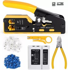 RJ45 Crimp Tool Kit Ethernet Pass through Crimper Network Cat5 Cat6 Cat7 picture