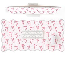 Pink Bow Desk Mat Large Scalloped Pad 31.5