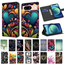 Flower Bird Robot Dollar Card Wallet Flip Cover Case For 14 12 11 13 Pro Max picture
