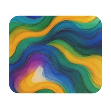 Abstract Colorful Waves Mouse Pad | Blue Green Yellow Desk Mat picture