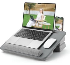 Ergonomic Laptop Lap Desk For Bed Couch Gray Leather Surface Holder Cushion picture
