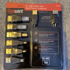 NEW GIGAWARE 6-IN-1 USB CABLE WITH GOLD PLATED ADAPTERS-PC-MAC picture