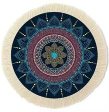 Oriental Rug Style 9” Round Mouse Pad W/Fringe For Gaming or Office picture