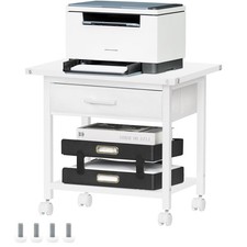 Under Desk Rolling Printer Stand with Drawer, 2-Tier Industrial Mobile Printe... picture