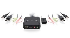 2-Port USB DisplayPort Cable KVM Switch - 4K 30Hz - Remote Switch Button - Plug picture
