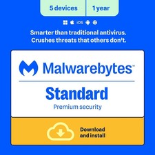NEW 2026 Malwarebytes Anti-Malware Premium 5 PCs / 1 Year Cybersecurity Emailed picture