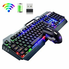 Rainbow LED Backlit Rechargeable Mechanical Feel Gaming Keyboard Mouse Sets  picture