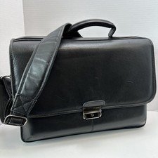 Wilson Black Leather Briefcase Carrying Case Laptop Computer Bag picture