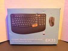 NEW EK33 Wireless Ergonomic Keyboard Mouse Combo 2.4G USB Wave w/ Palm Rest picture