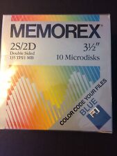 10 Blue Memorex 2S/2D - 31/2” Microdiscks, Double Sided, New Factory Sealed. picture
