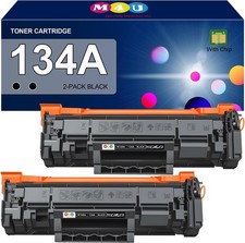 2 PACK 134A Black Toner Cartridges with Chip Compatible 134A W1340A 134X W1340X picture
