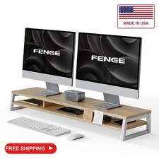 Fenge Dual Monitor Riser for Desk, Open Shelf with 3 Storage Compartments picture