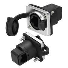 2Pcs RJ45 Curved Angle Panel Mount Coupler Shielded Dust Cover Silver picture